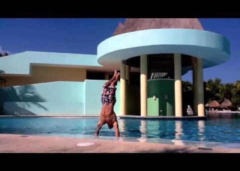 handstand pushups halfway in water